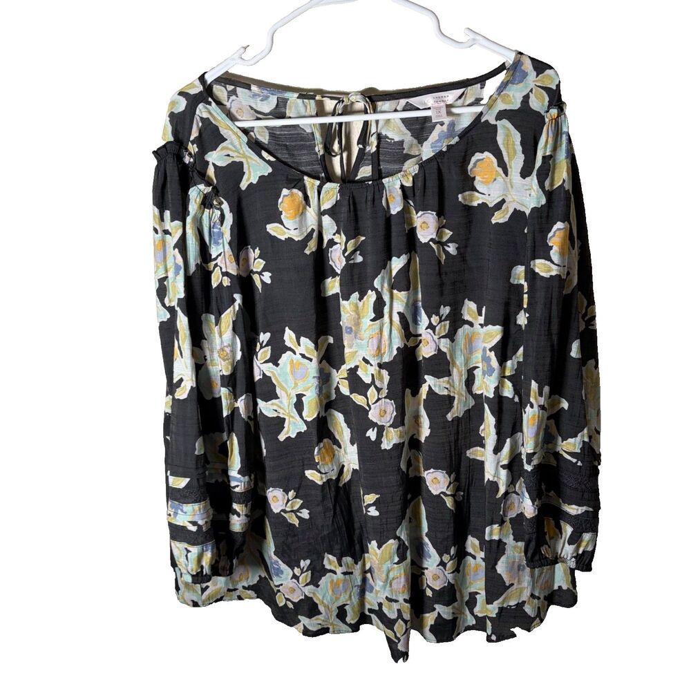 LC Lauren Conrad Blouse Women's 1X Round Neck 3/4 Sleeve Floral Colorful Top